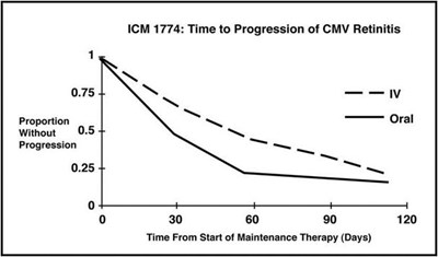 Figure 2 Trial ICM 1774: Time to Progression of CMV Retinitis - Ganciclovir image 3   ICM 1774